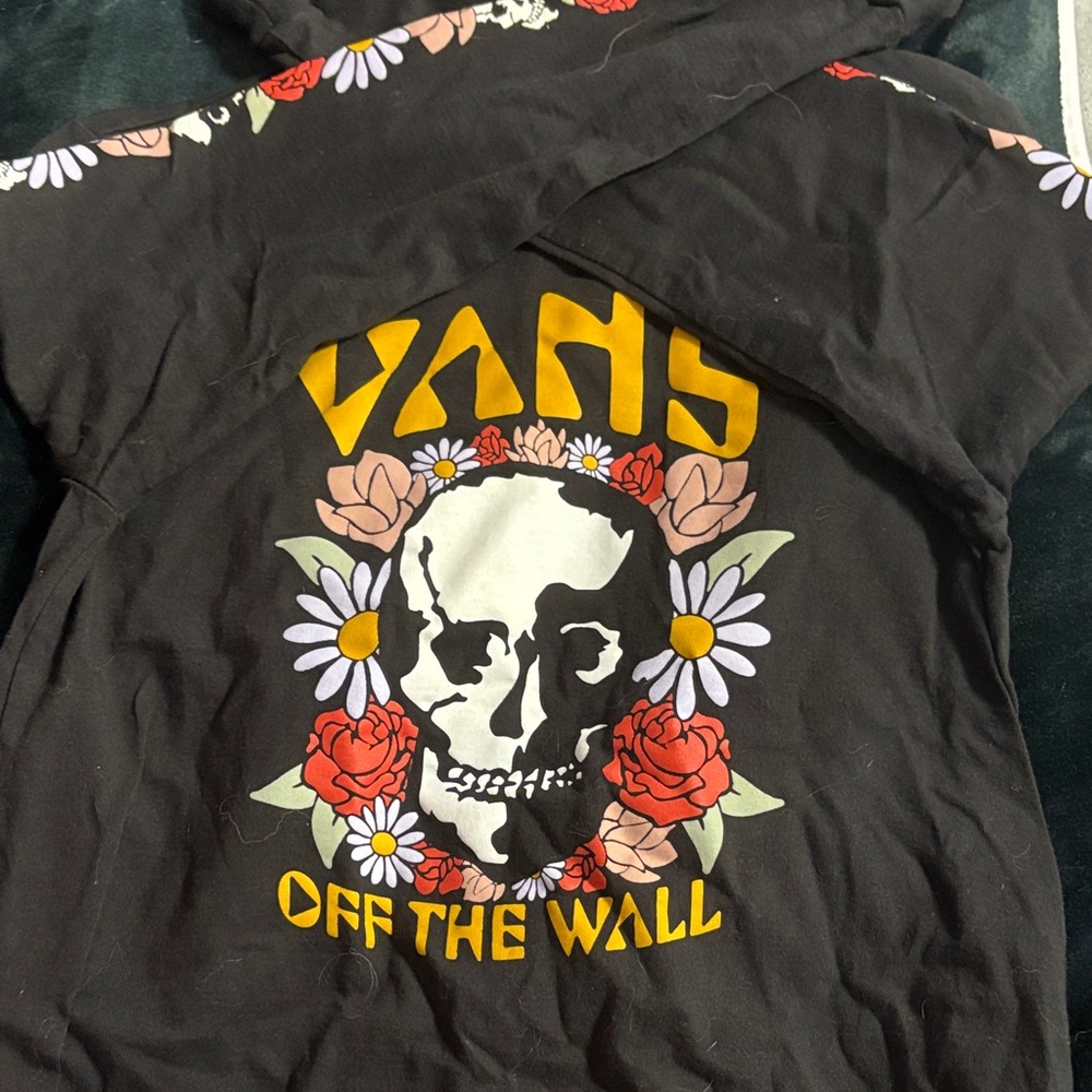 Vans Black Tee with Skull and Floral Graphic